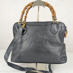 GUCCI Bamboo 2Way Shoulder Bag Leather Black Authentic Made in Italy.